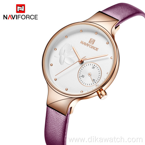 Naviforce 5001 Beautiful Flower Women Watches Calendar Dual Dial Hours Clock Ladies Digital Watches NF5001S